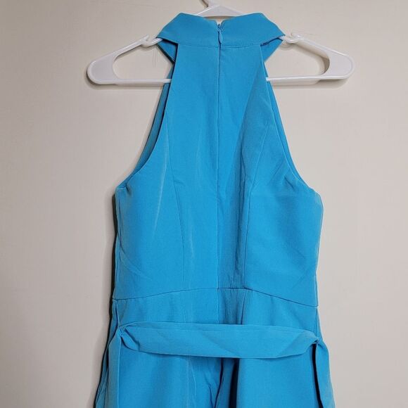 New York and Company Blue Belted Halterneck Wide-Leg Jumpsuit - Picture 2 of 8